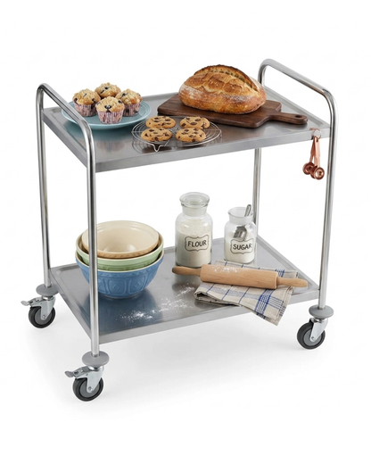 Flat Pack Stainless Steel 2 Tier Serving Trolley Small