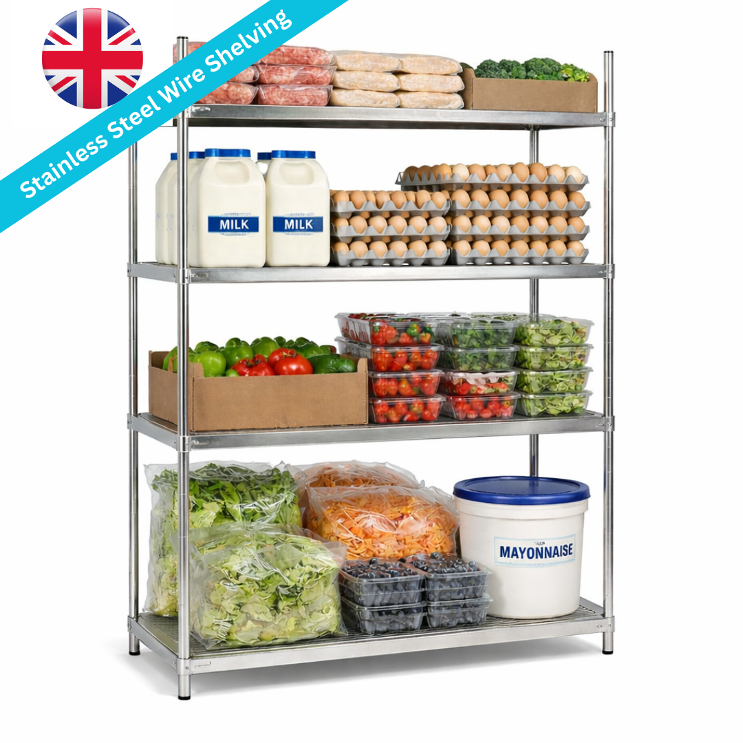 Stainless Steel 4 Tier Wire Shelving Unit (1700mm High)